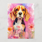 Beagle met bloemen Waterverf Briefkaart (Voorkant)