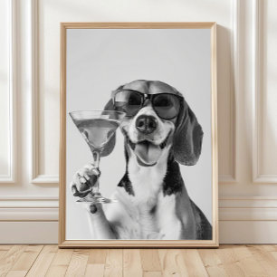 Beagle met een cocktail Kunst aan de muur, Zwart e Poster