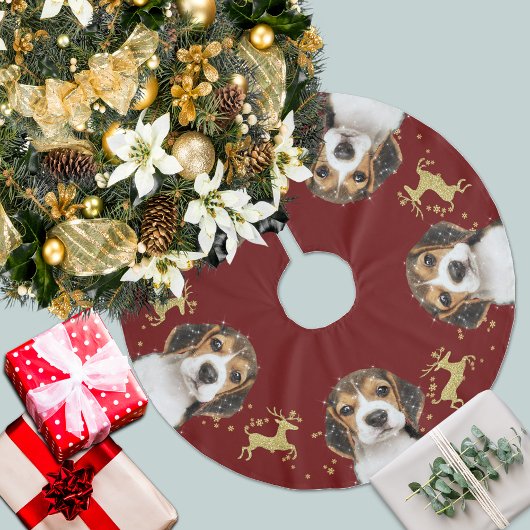 Beagle met gouden glitter herten kerst | Rood Kerstboom Rok