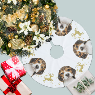 Beagle met gouden glitter herten kerst   Wit Kerstboom Rok