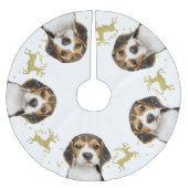 Beagle met gouden glitter herten kerst | Wit Kerstboom Rok (Voorkant)