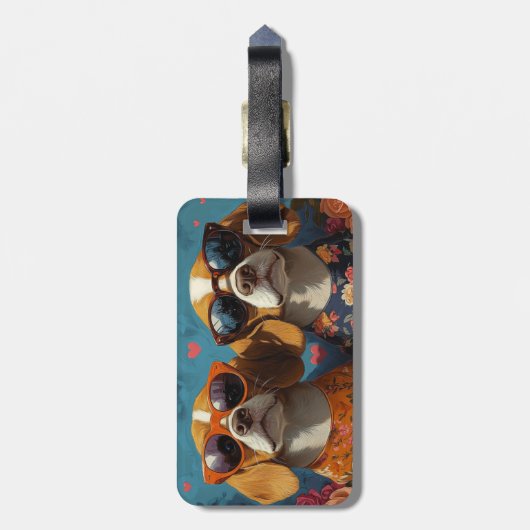 Beagle met hart Rozen Valentijnsdag Bagagelabel (Achterkant verticaal)