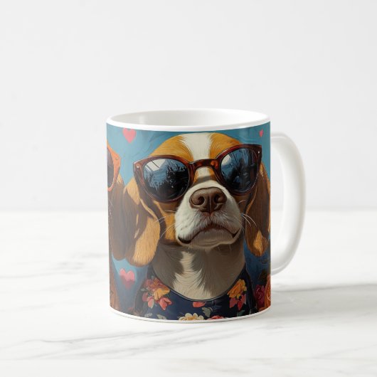 Beagle Met Hartrozen Valentijnsdag Koffiemok (Voorkant rechts)