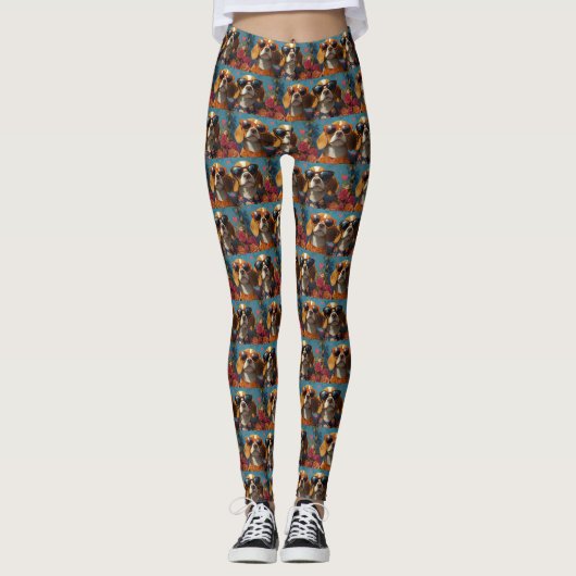 Beagle met Hartrozen Valentijnsdag Leggings (Voorkant)