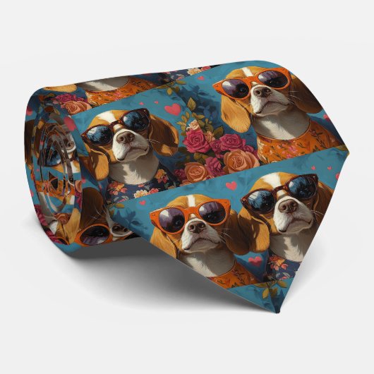 Beagle Met Hartrozen Valentijnsdag Stropdas (Opgerold)