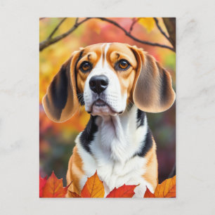 Beagle met herfstbladeren herfstkunst briefkaart