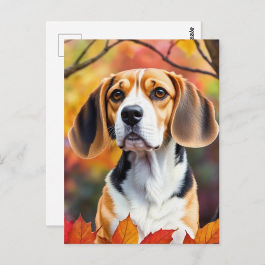 Beagle met herfstbladeren herfstkunst briefkaart (Voorkant / Achterkant)
