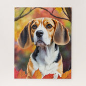 Beagle met herfstbladeren herfstkunst legpuzzel (Verticaal)