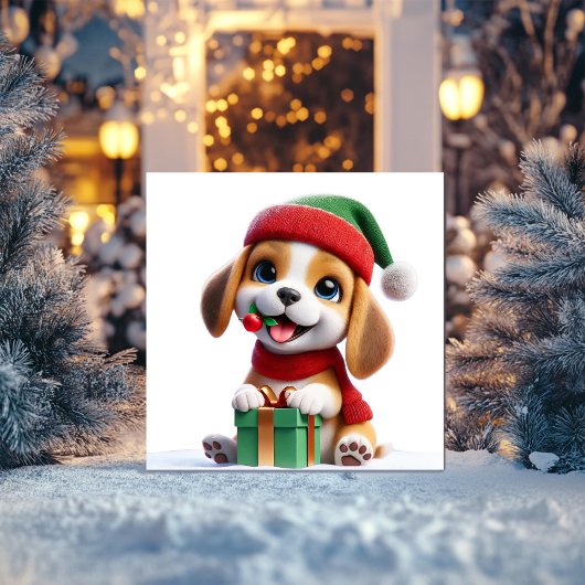 Beagle met kerstcadeau feestdagenkaart