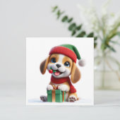 Beagle met kerstcadeau feestdagenkaart (Staand voorkant)
