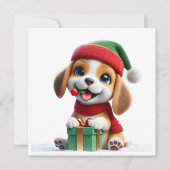 Beagle met kerstcadeau feestdagenkaart (Voorkant)
