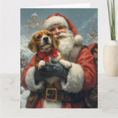 Beagle met Kerstman Feestelijke Kerst Kaart (Voorkant)