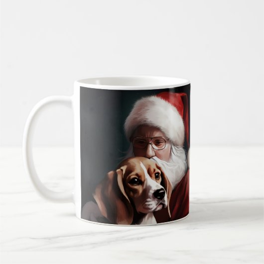 Beagle met kerstman Feestelijke Kerst Koffiemok (Links)