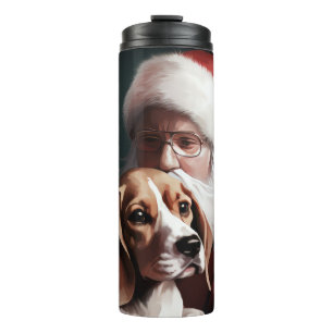 Beagle met kerstman Feestelijke Kerst Thermosbeker