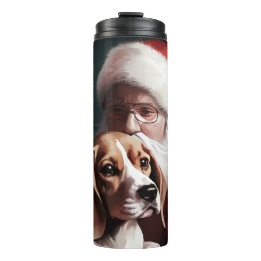 Beagle met kerstman Feestelijke Kerst Thermosbeker (Voorkant)