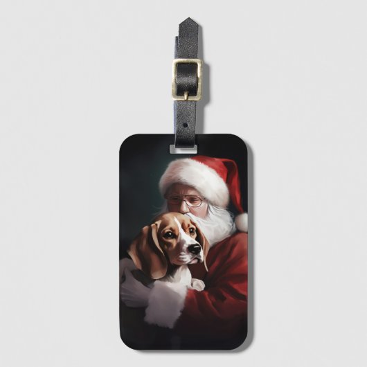 Beagle Met Kerstman Festieve Kerst Bagagelabel (Voorkant (verticaal))