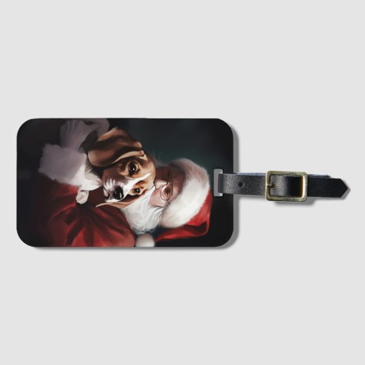 Beagle Met Kerstman Festieve Kerst Bagagelabel (Voorkant (horizontaal))