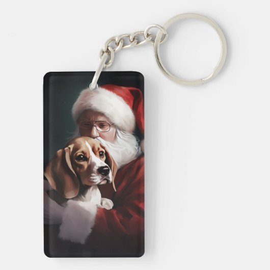 Beagle Met Kerstman Festieve Kerst Sleutelhanger (achterkant)