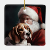 Beagle Met Kerstman Festieve Kerstmis Keramisch Ornament (Achterkant)