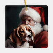 Beagle Met Kerstman Festieve Kerstmis Keramisch Ornament (Voorkant)