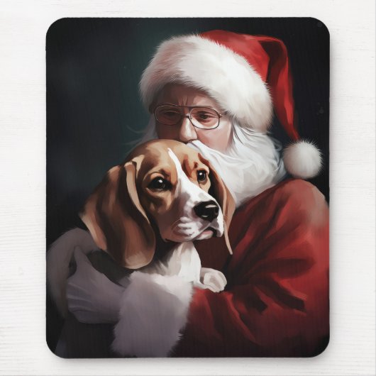 Beagle met kerstman Festieve Kerstmis Muismat (Voorkant)