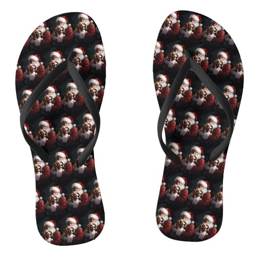 Beagle met kerstman Festieve Kerstmis Teenslippers (Voetbed)