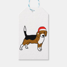 Beagle met kerstmuts cadeaulabel