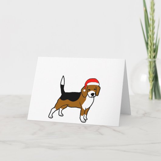 Beagle met kerstmuts feestdagen kaart (Voorkant)