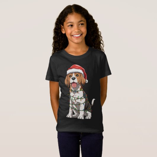 Beagle met kerstmuts thema Beagle liefde T-shirt (Voorkant volledig)