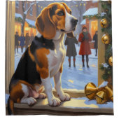 Beagle Met Kerstverlichting Vakantie Douchegordijn (Voorkant)