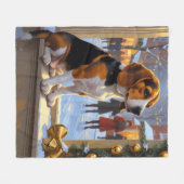 Beagle Met Kerstverlichting Vakantie Fleece Deken (Voorkant (Horizontaal))