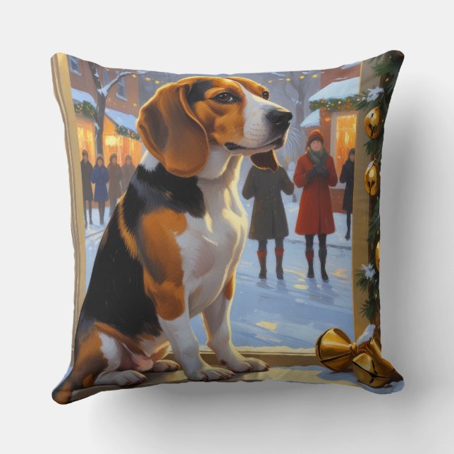 Beagle met kerstverlichting Vakantie Kussen (Achterkant)