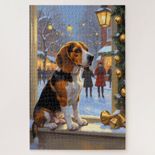Beagle Met Kerstverlichting Vakantie Legpuzzel (Verticaal)