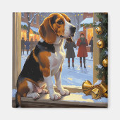 Beagle Met Kerstverlichting Vakantie Magneet (Voorkant)