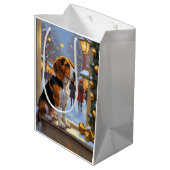 Beagle Met Kerstverlichting Vakantie Medium Cadeauzakje (Achterkant Gekanteld)