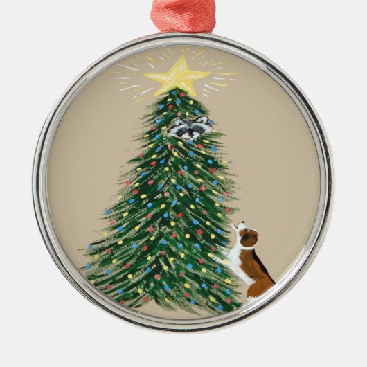 Beagle met raap in kerstboom metalen ornament (Voorkant)