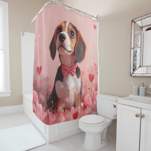 Beagle met rozen - Valentijnsdag Douchegordijn (In situ)