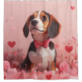 Beagle met rozen - Valentijnsdag Douchegordijn (Voorkant)