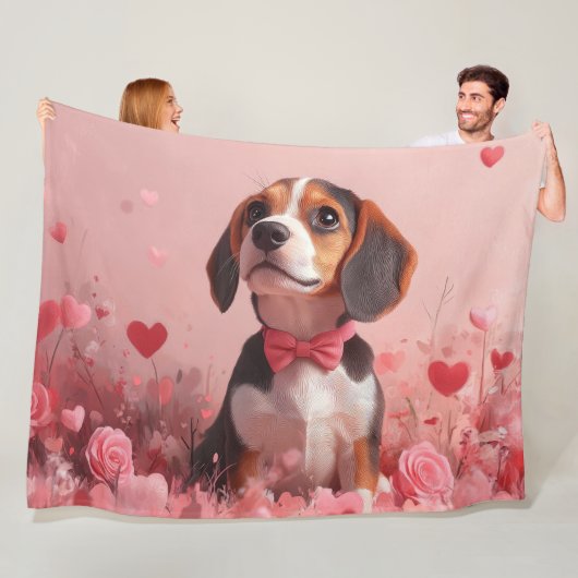 Beagle met rozen - Valentijnsdag Fleece Deken (In situ)