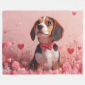Beagle met rozen - Valentijnsdag Fleece Deken (Voorkant (Horizontaal))