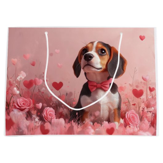 Beagle met Rozen - Valentijnsdag Groot Cadeauzakje (Voorkant)