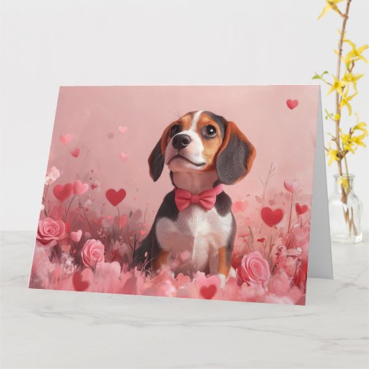 Beagle met rozen - Valentijnsdag Kaart (Gele Bloem)