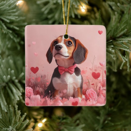 Beagle met Rozen - Valentijnsdag Keramisch Ornament (Boom)