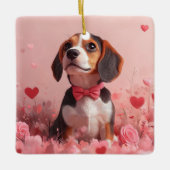 Beagle met Rozen - Valentijnsdag Keramisch Ornament (Voorkant)