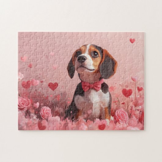 Beagle met rozen - Valentijnsdag Legpuzzel (Horizontaal)