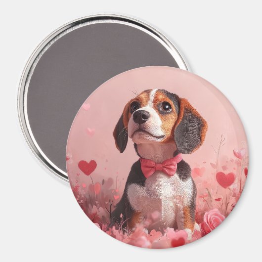 Beagle met Rozen - Valentijnsdag Magneet (Voorkant / Achterkant)