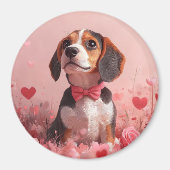 Beagle met Rozen - Valentijnsdag Magneet (Voorkant)