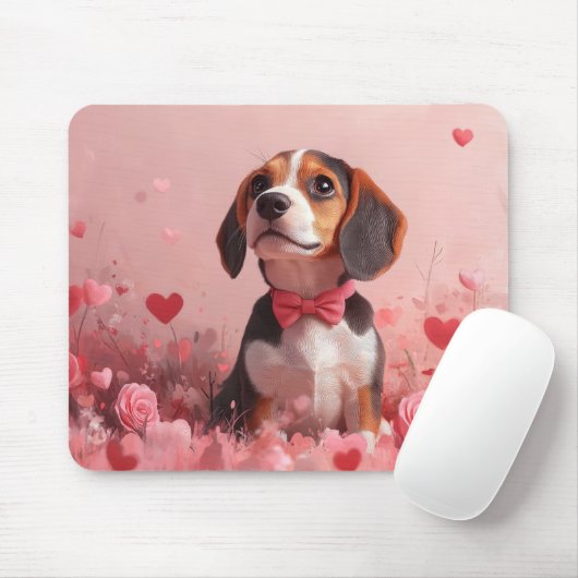 Beagle met Rozen - Valentijnsdag Muismat (Met muis)