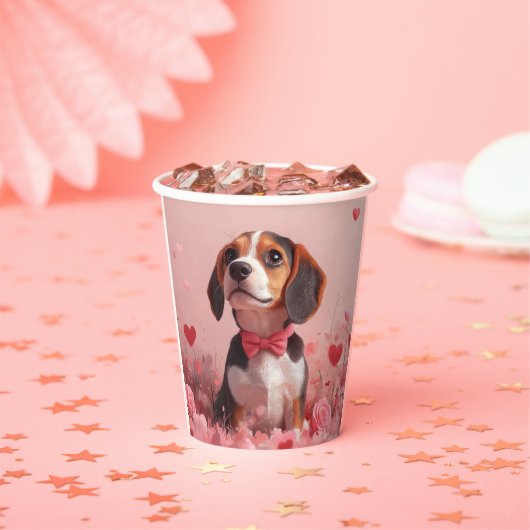 Beagle met Rozen - Valentijnsdag Papieren Bekers (Insitu)
