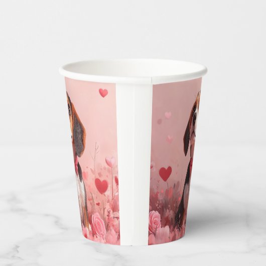 Beagle met Rozen - Valentijnsdag Papieren Bekers (Rechts)